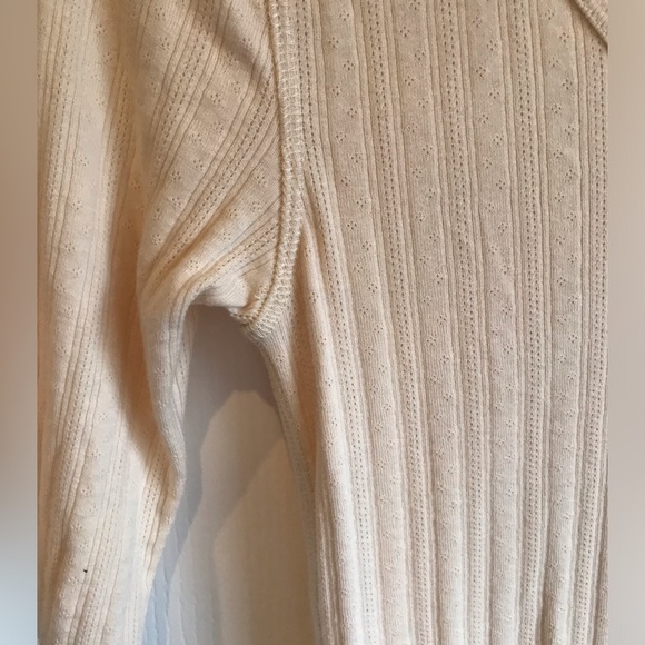 DOEN Pointelle Henley Scoop Neck Tee w/ Rainbow Trim in Salt Oatmeal Cream Sz M - Picture 5 of 11